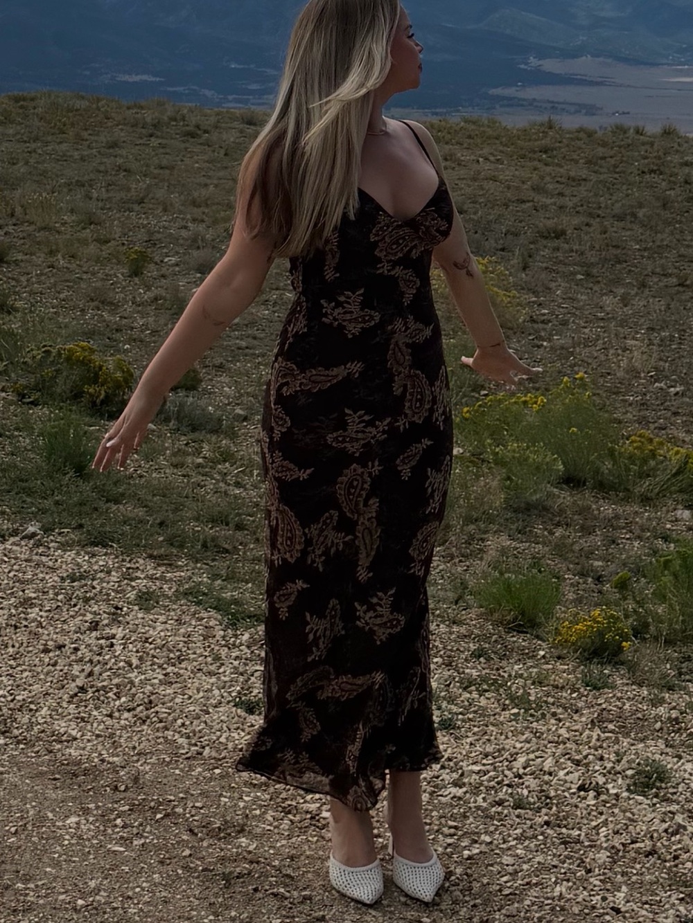 WORN ONCE: Princess Polly Slip Maxi Dress with Brown Paisley